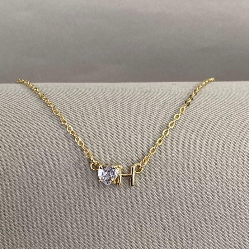 COLAR LETRA H COM CORAÇÃO ZIRCONIA