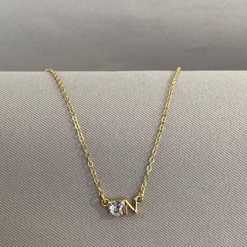 COLAR LETRA N COM CORAÇÃO ZIRCONIA