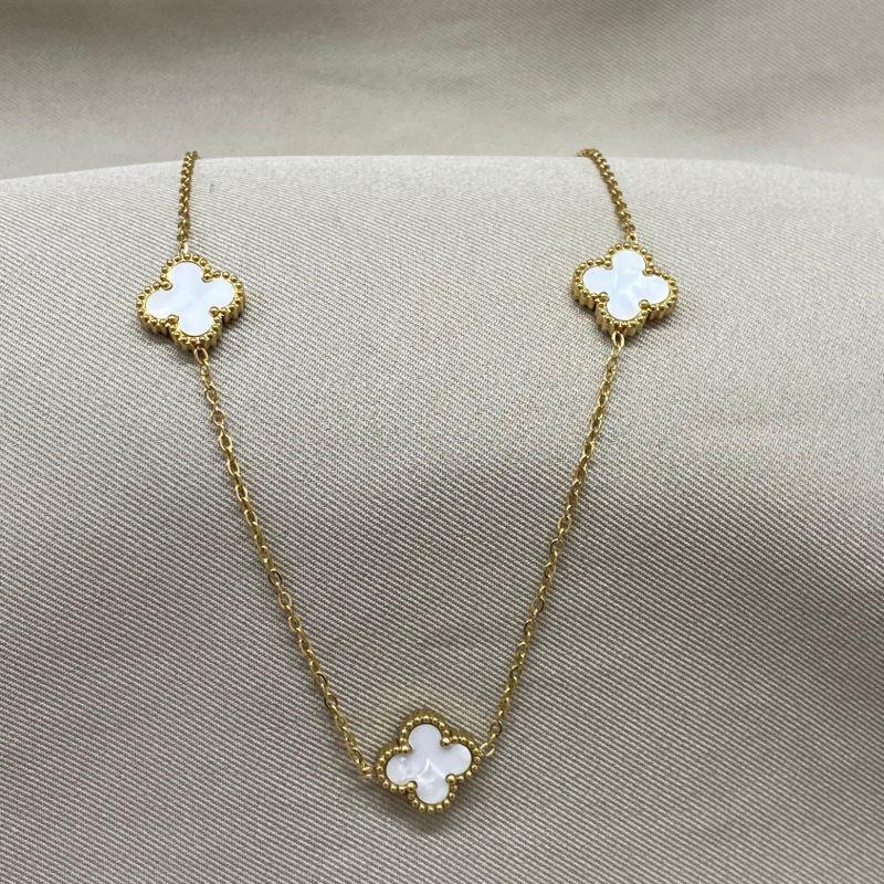 COLAR LONGO TREVOS BRANCOS STEEL