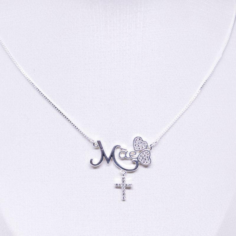 COLAR MÃE COM CORAÇÃO E CRUZ CRAVEJADA