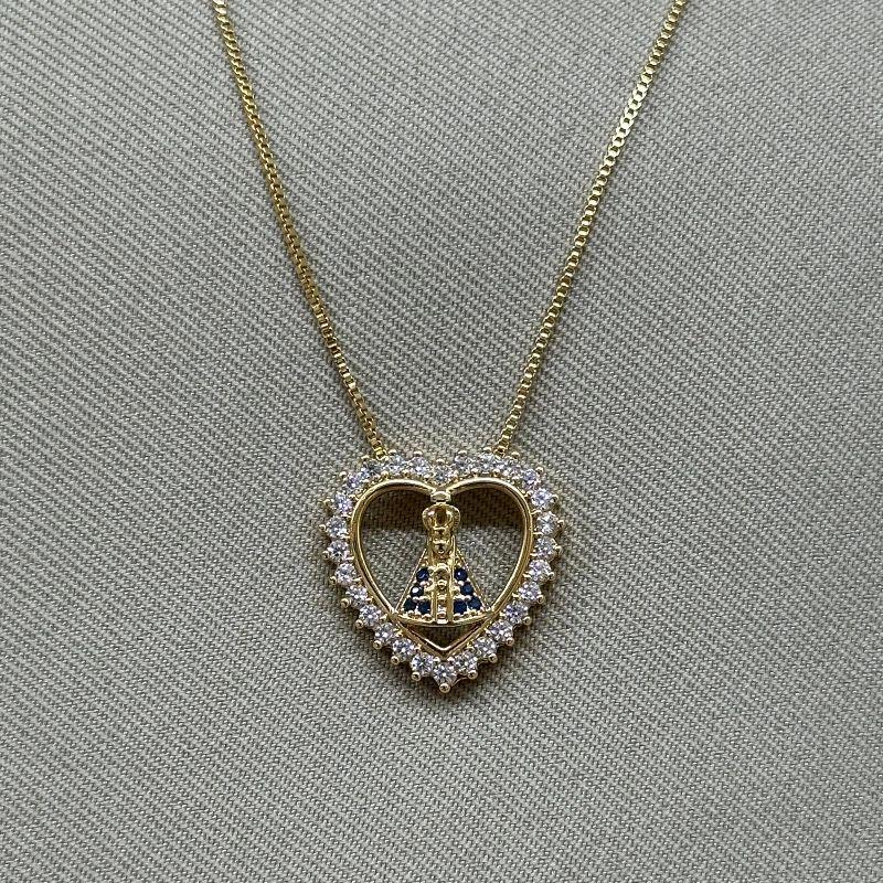 COLAR NOSSA SENHORA CORAÇÃO CRAVEJADO