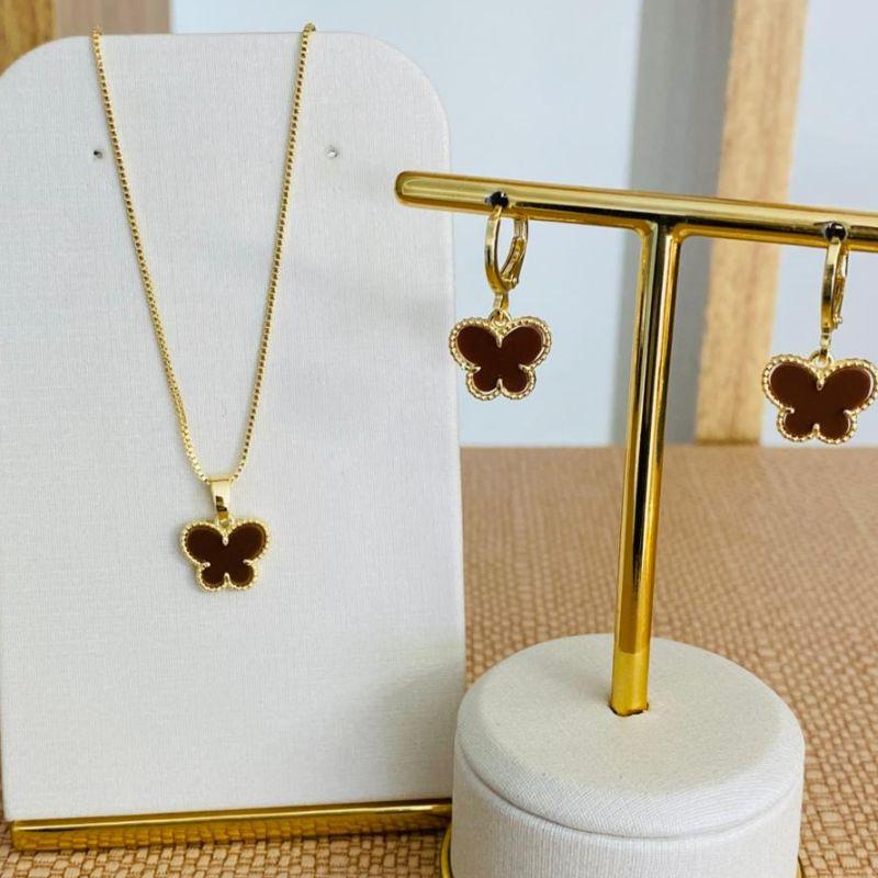 CONJUNTO BORBOLETA MARROM