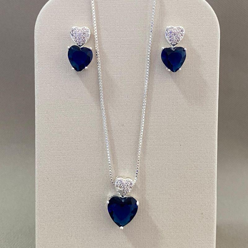CONJUNTO CORAÇÃO CRAVEJADO AZUL