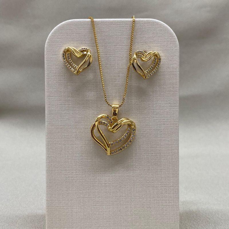 CONJUNTO CORAÇÃO DUPLO COM ZIRCONIAS