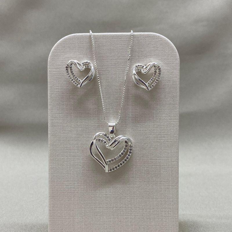 CONJUNTO CORAÇÃO DUPLO COM ZIRCONIAS
