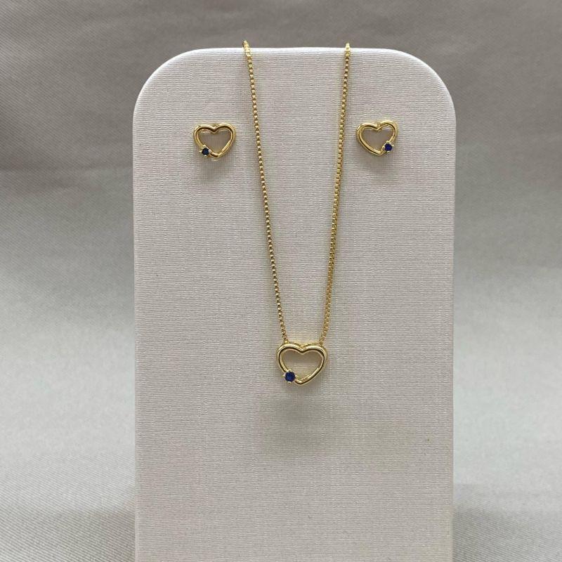 CONJUNTO CORAÇÃO ZIRCONIA AZUL