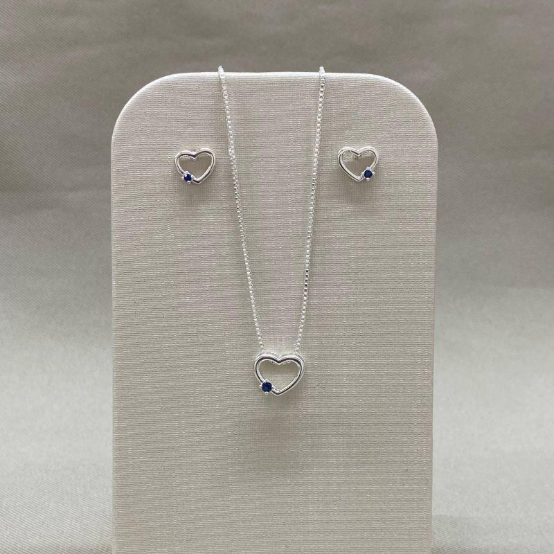 CONJUNTO CORAÇÃO ZIRCONIA AZUL