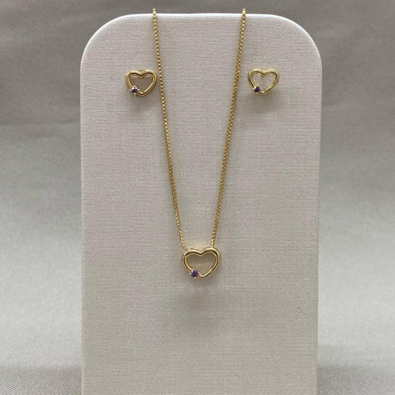 CONJUNTO CORAÇÃO ZIRCONIA LILAS