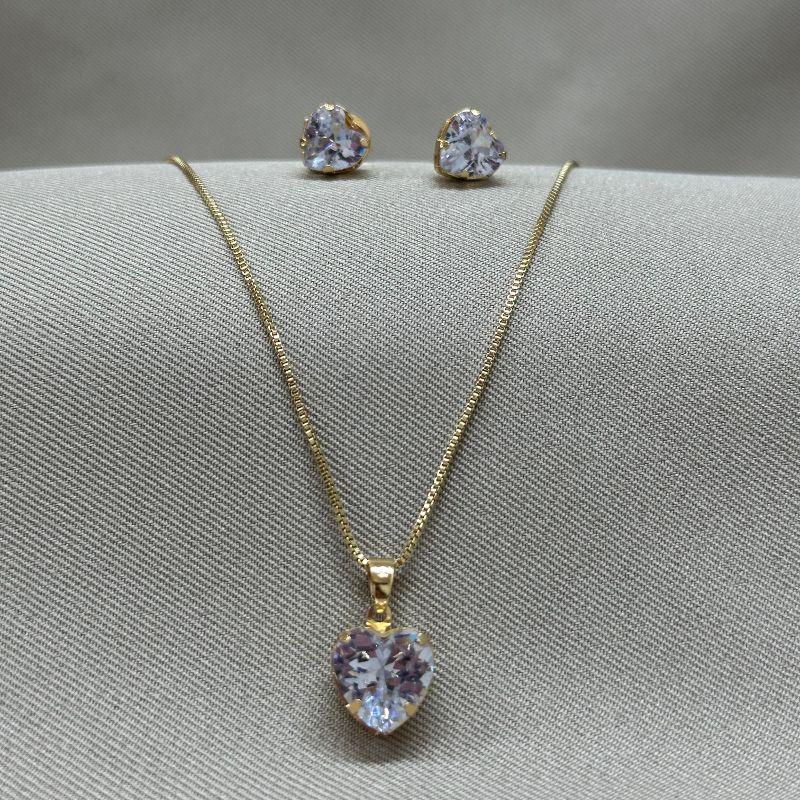 CONJUNTO EM ZIRCONIA CRISTAL PINGENTE 10MM  BRINCO 8MM