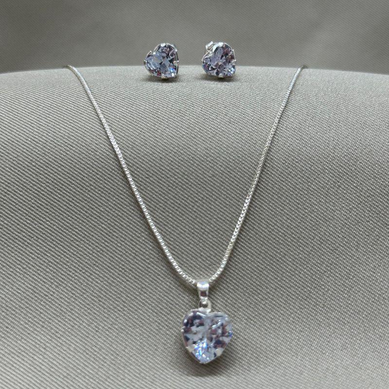 CONJUNTO EM ZIRCONIA CRISTAL PINGENTE 10MM  BRINCO 8MM