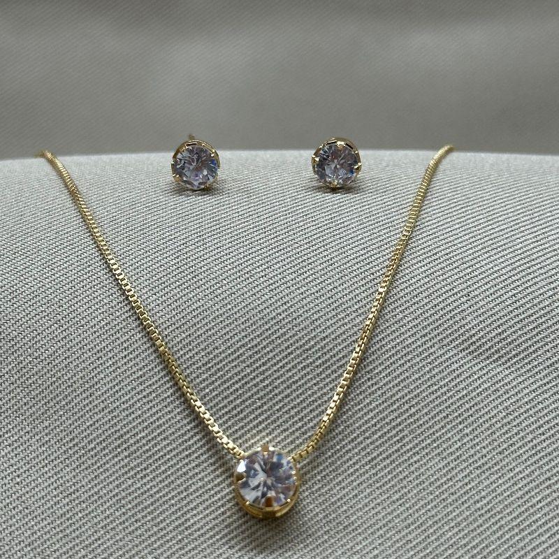 CONJUNTO EM ZIRCONIA REDONDA CRISTAL BRINCO 5MM / PINGENTE 6MM / VENEZIANA 0,8 45+5CM