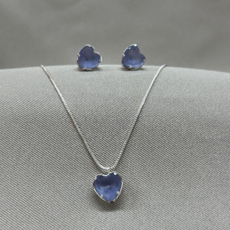 CONJUNTO EM ZIRCONIA TANZANITE PINGENTE 10MM BRINCO 8MM