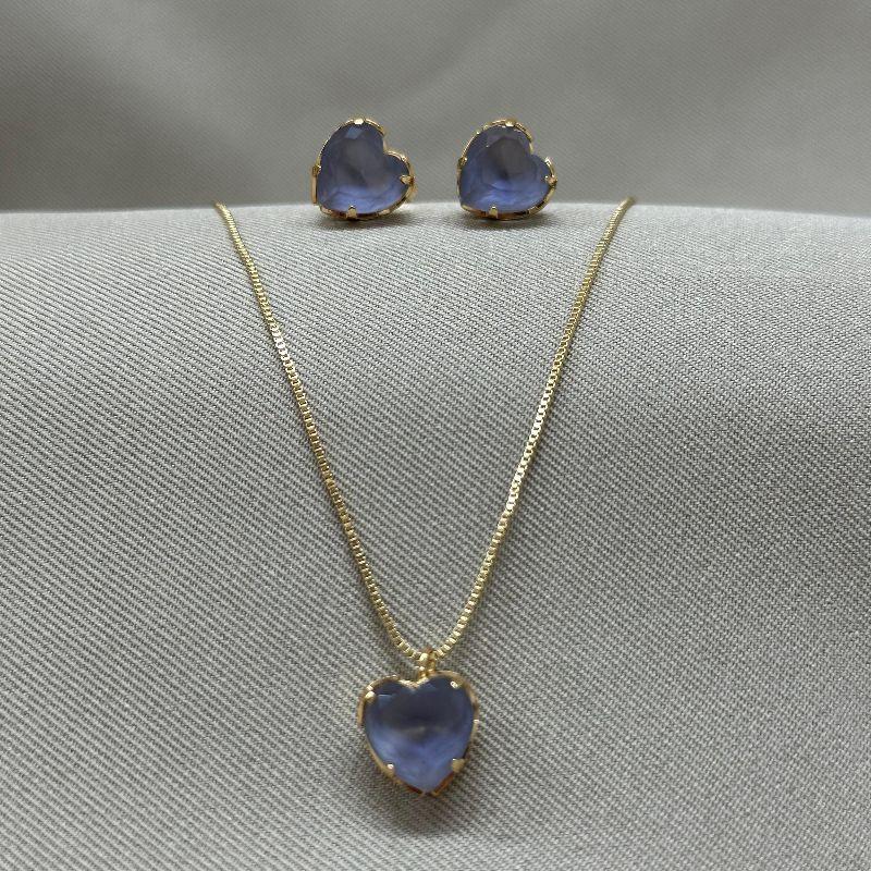 CONJUNTO EM ZIRCONIA TANZANITE PINGENTE 10MM BRINCO 8MM