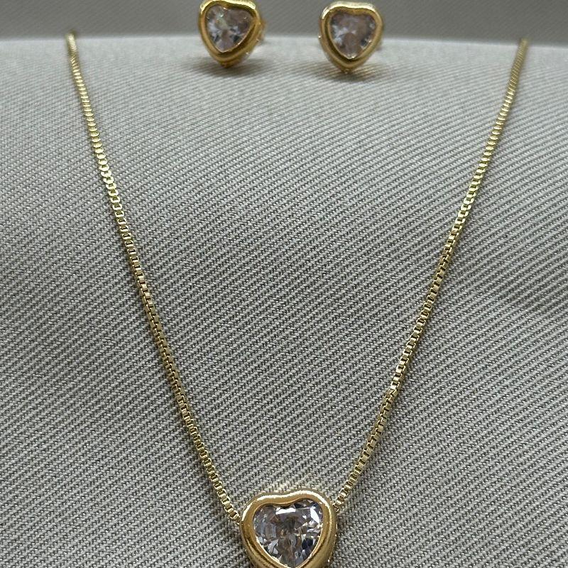 CONJUNTO GALERIA BORDA ALTA BRINCO 6MM PINGENTE 8MM / CORAÇÃO / ZIRCONIA CRISTAL