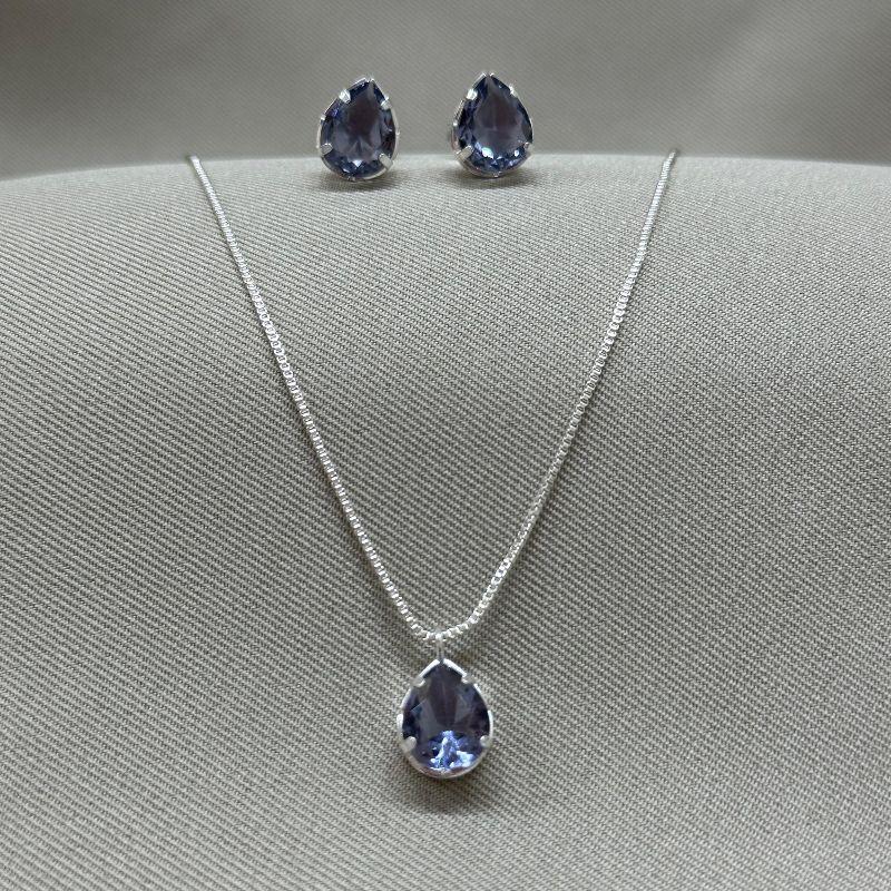 CONJUNTO GOTA 10*8 ZIRCONIA TANZANITE PINGENTE / CORRENTE VENEZIANA 45+5