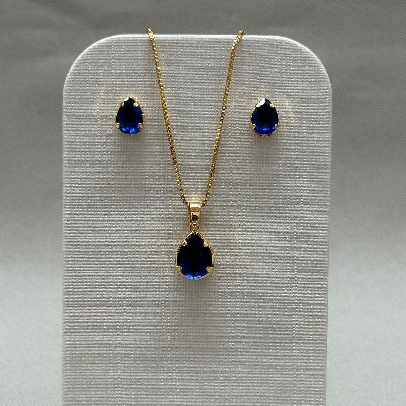 CONJUNTO GOTA BRINCO 6*8 PINGENTE 10*8 EM ZIRCONIA MONTANA