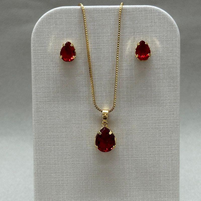 CONJUNTO GOTA BRINCO 6*8 PINGENTE 10*8 EM ZIRCONIA SIAN