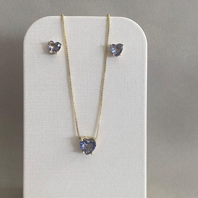 CONJUNTO GOTA BRINCO 6*8 PINGENTE 10*8 EM ZIRCONIA TANZANITE