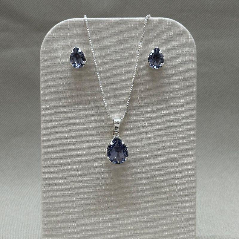 CONJUNTO GOTA BRINCO 6*8 PINGENTE 10*8 EM ZIRCONIA TANZANITE