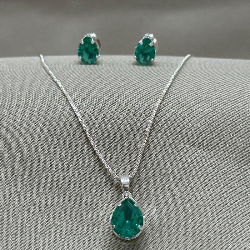 CONJUNTO GOTA BRINCO 6*8 PINGENTE 10*8 EM ZIRCONIA TURMALINA