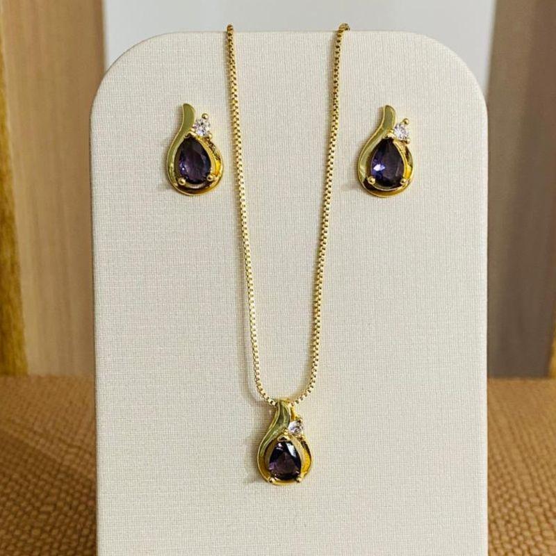 CONJUNTO GOTA ZIRCONIA ROXA