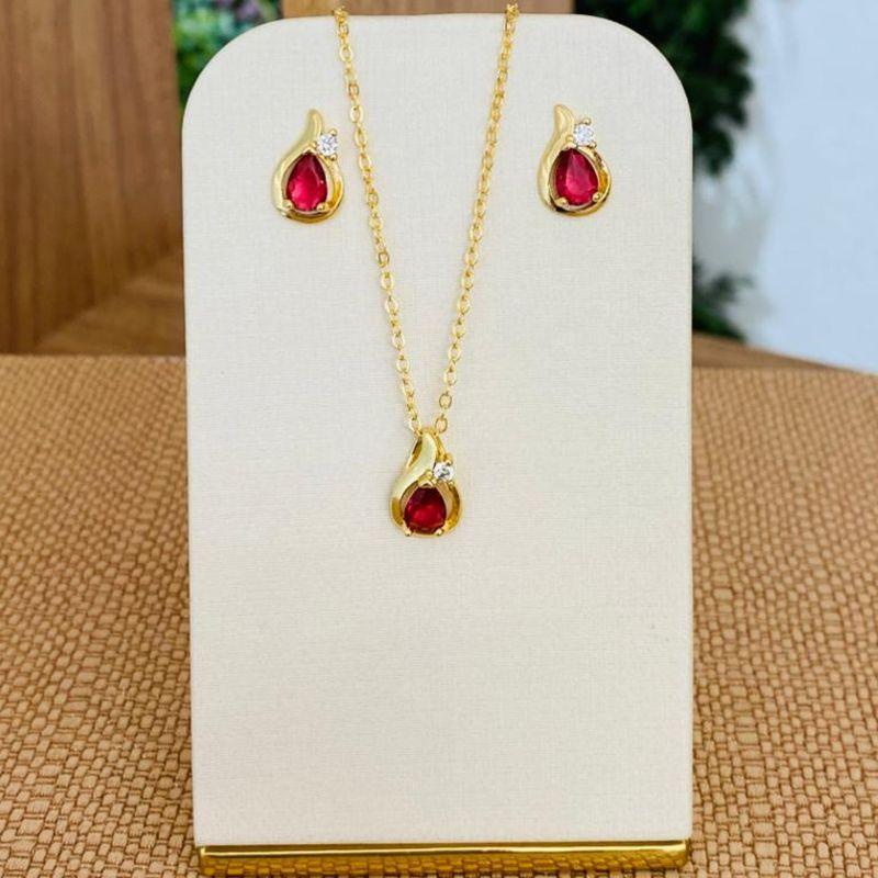 CONJUNTO GOTA ZIRCONIA VERMELHA
