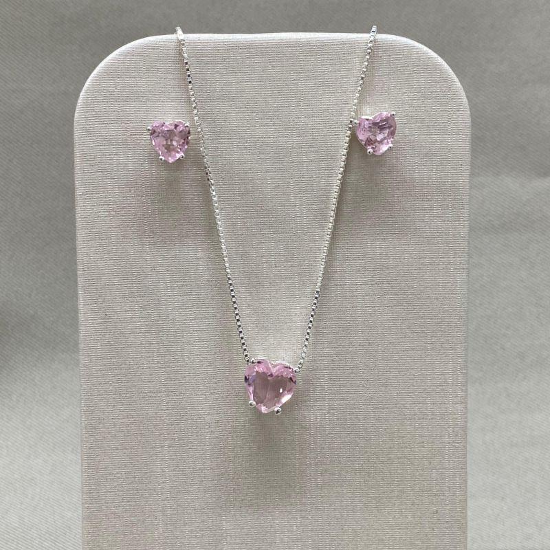 CONJUNTO /PAR DE BRINCOS 6MM/ PINGENTE 8MM LIGHT ROSE