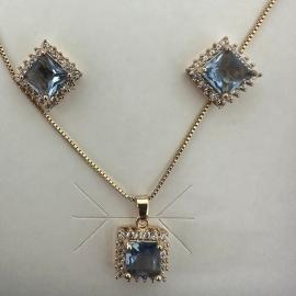 CONJUNTO ZIRCONIA QUADRADA CRAVEJADA 