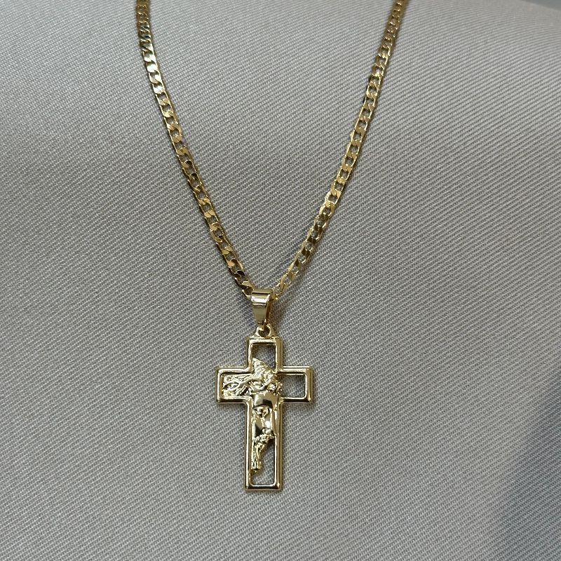 CORRENTE GROUMET PINGENTE CRUZ FACE DE CRISTO