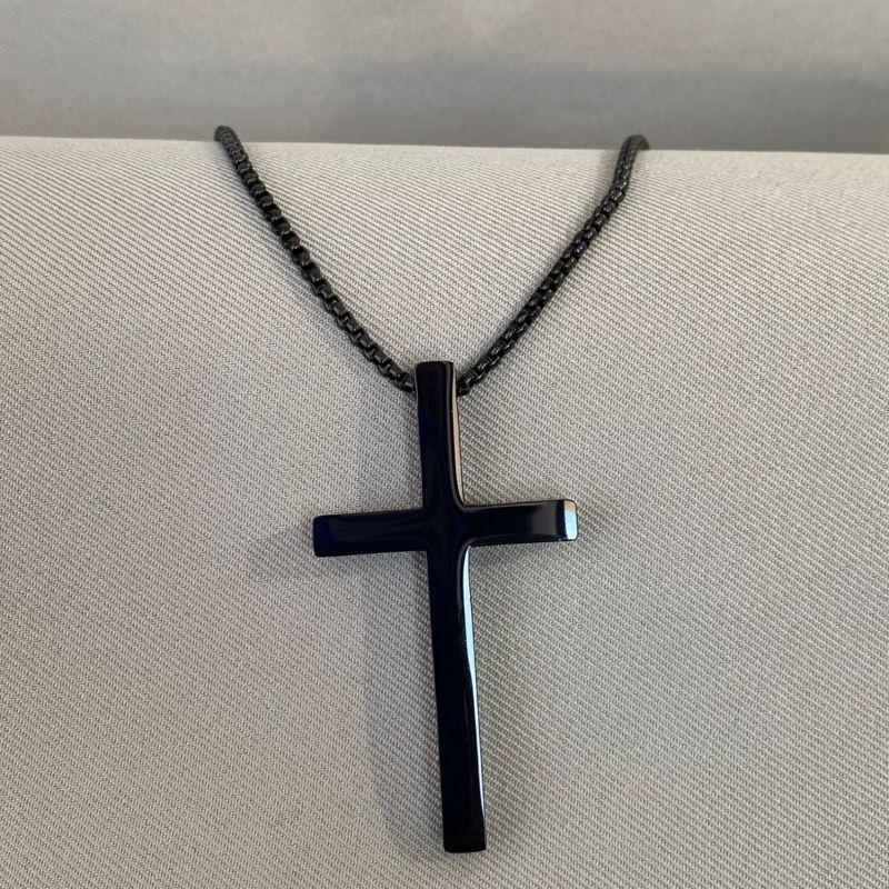 CORRENTE MASCULINA COM CRUZ STEEL BLACK 70CM