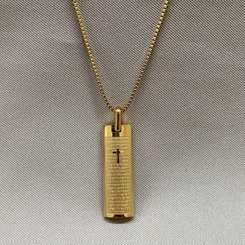 CORRENTE MASCULINA COM PINGENTE PAI NOSSO