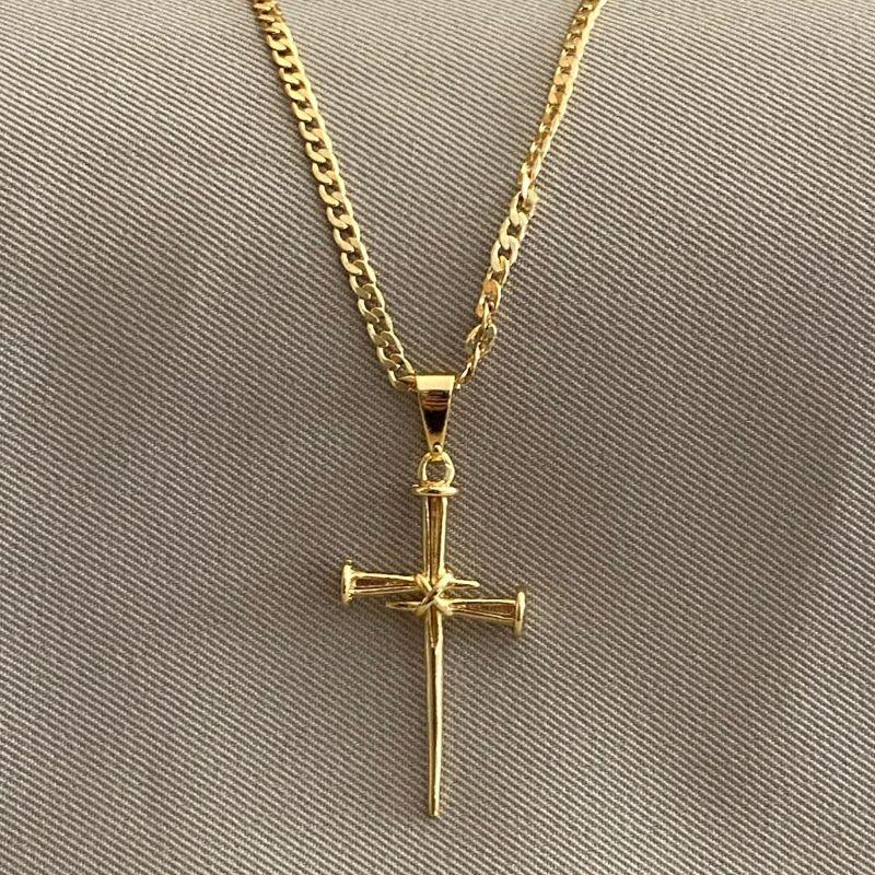 CORRENTE MASCULINA GRUMET COM CRUZ PREGO