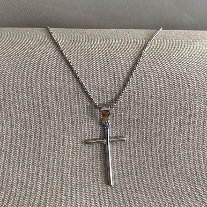 CORRENTE MASCULINA PINGENTE CRUZ PALITO STEEL