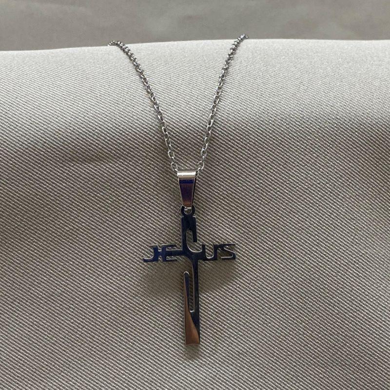 CORRENTE MASCULINA PINGENTE JESUS STEEL