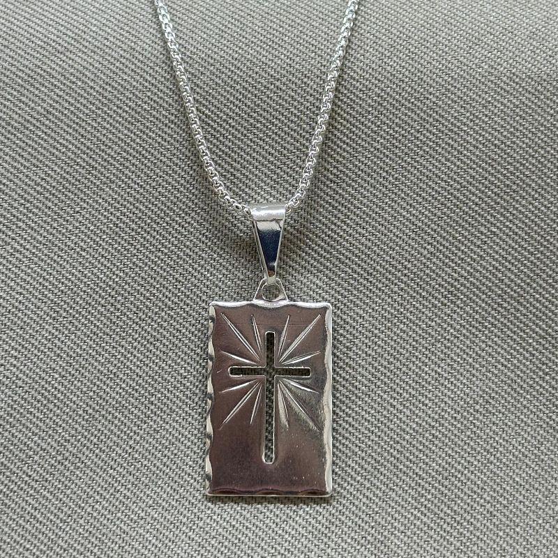 CORRENTE MASCULINA PINGENTE PLACA CRUZ VAZADA