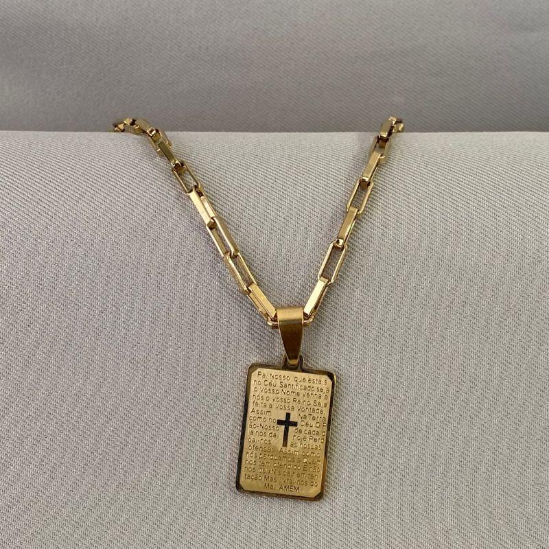 CORRENTE TIJOLINHO COM PINGENTE PLACA PAI NOSSO
