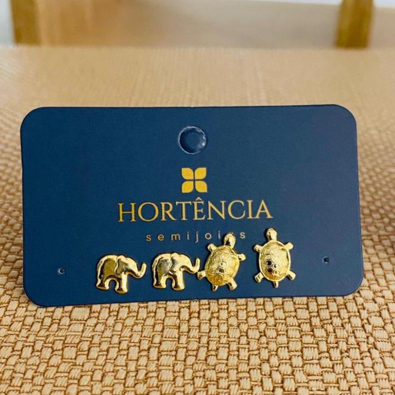 DUPLA DE BRINCOS ELEFANTE E TARTARUGA