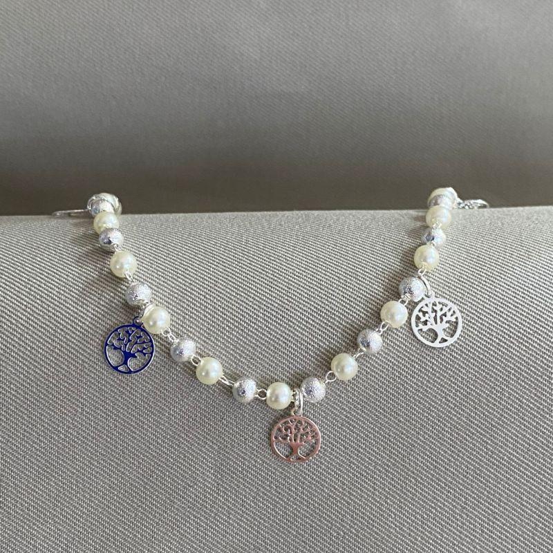 PULSEIRA BOLINHA FOSCA E PEROLA COM MEDALHA ARVORE DA VIDA
