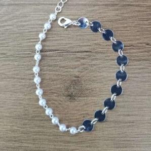 PULSEIRA BOLINHA PEROLA/PLAQUINHA REDONDA