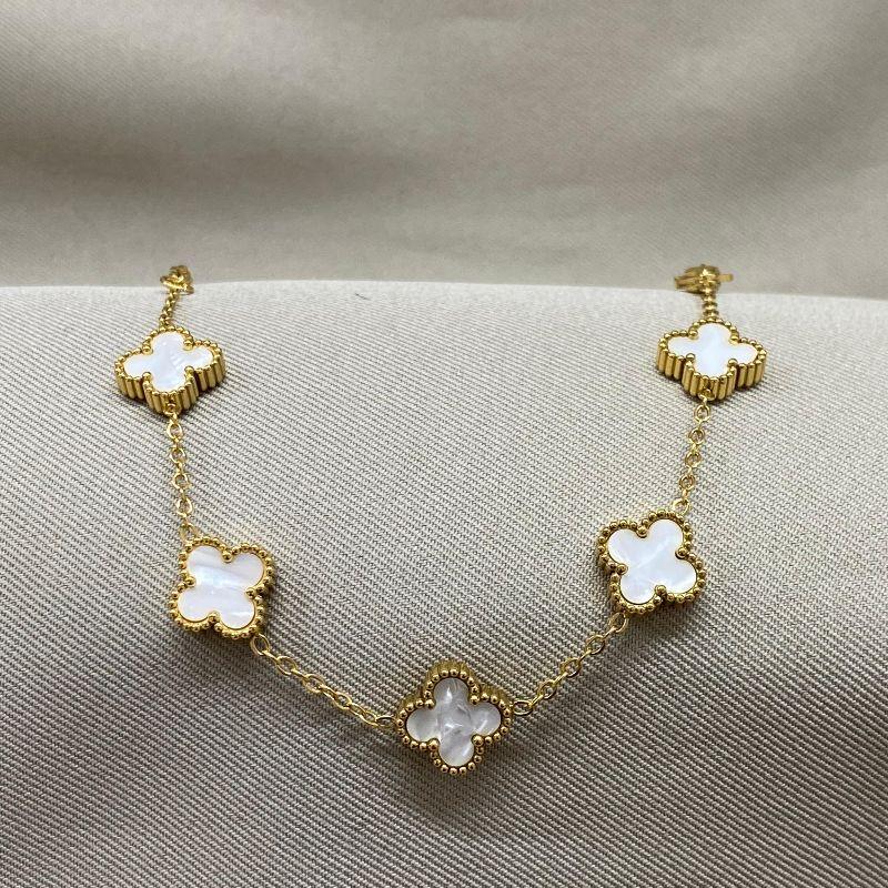 PULSEIRA DOURADA 5 TREVOS BRANCOS STEEL