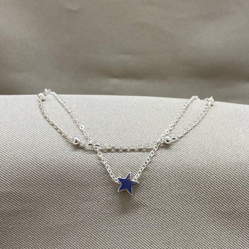 PULSEIRA DUPLA CADEADO COM ESTRELA E TIJOLINHO COM BOLINHA
