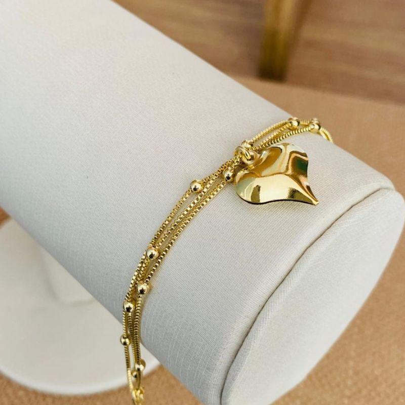 PULSEIRA DUPLA COM CORAÇÃO E BOLINHAS