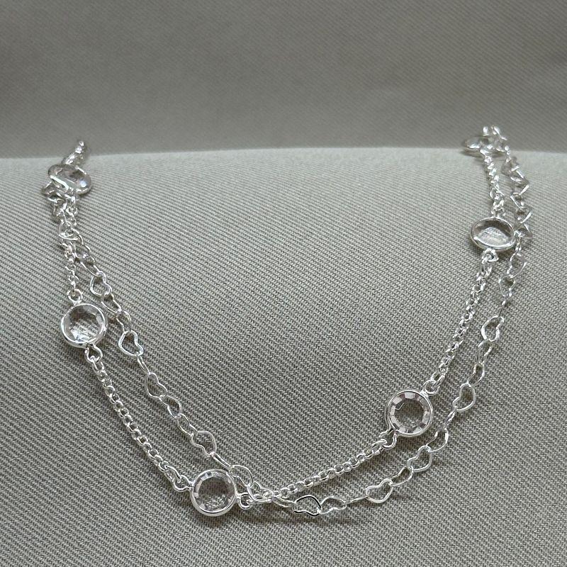 PULSEIRA DUPLA CRISTAIS E ELOS CORAÇÕES