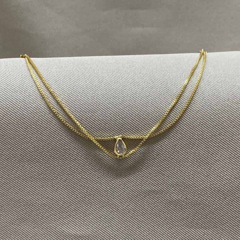 PULSEIRA DUPLA VENEZIANA COM PINGENTE GOTA ZIRCONIA CRISTAL