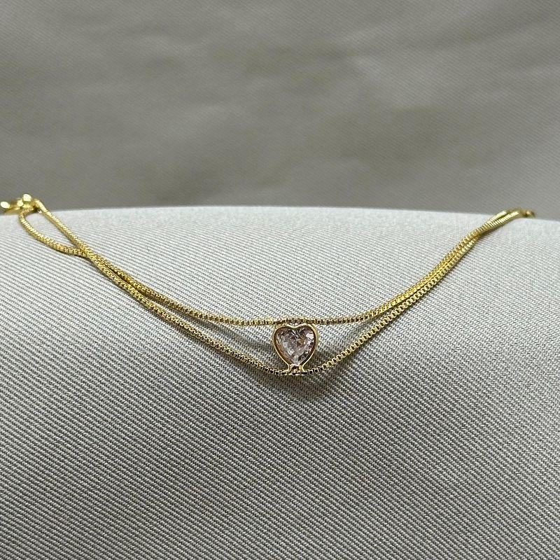 PULSEIRA DUPLA VENEZIANA E CORAÇÃO EM ZIRCONIA CRISTAL 8MM