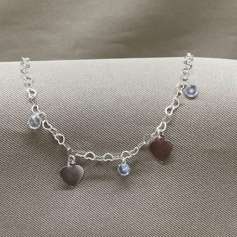 PULSEIRA ELO CORAÇÃO COM CORAÇÕES DIAMANTADO E PONTOS DE LUZ EM ZIRCONIA CRISTAL