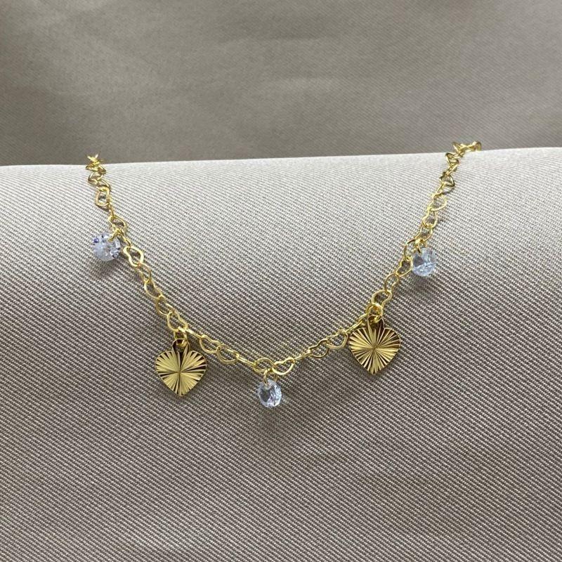 PULSEIRA ELO CORAÇÃO COM CORAÇÕES DIAMANTADO E PONTOS DE LUZ EM ZIRCONIA CRISTAL