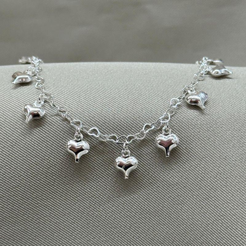 PULSEIRA ELO CORAÇÃO E CORAÇÕES 6MM ABAOLADOS