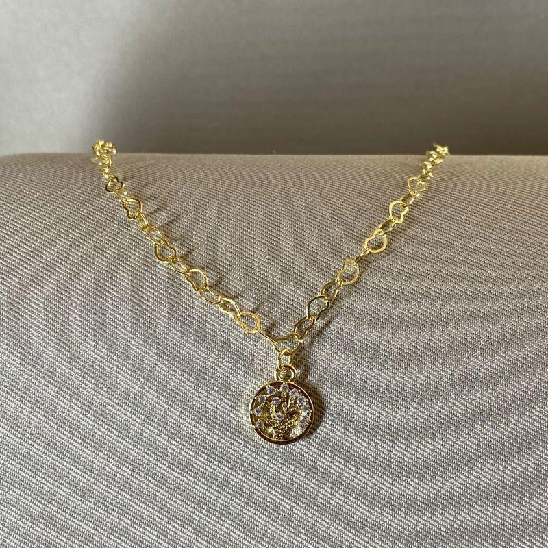 PULSEIRA ELO CORAÇÃO E PINGENTE ARVORE DA VIDA CRAVEJADO CRISTAL