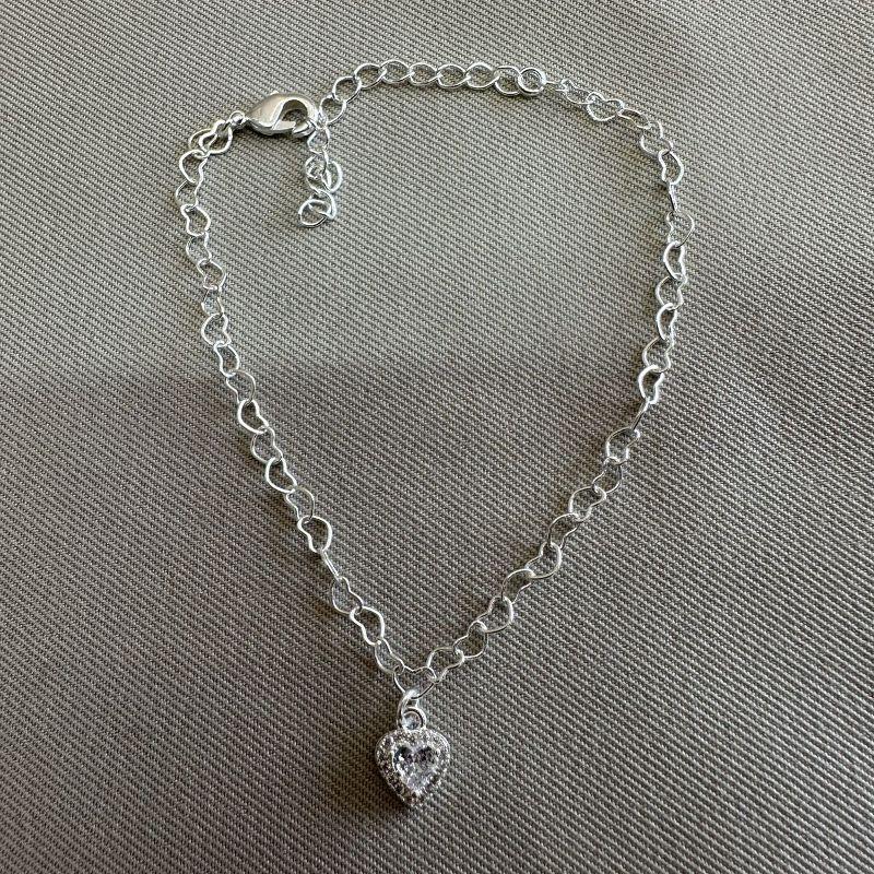 PULSEIRA ELO CORAÇÃO E PINGENTE DE CORAÇÃO COM BORDA CRAVEJADO EM ZIRCONIA CRISTAL